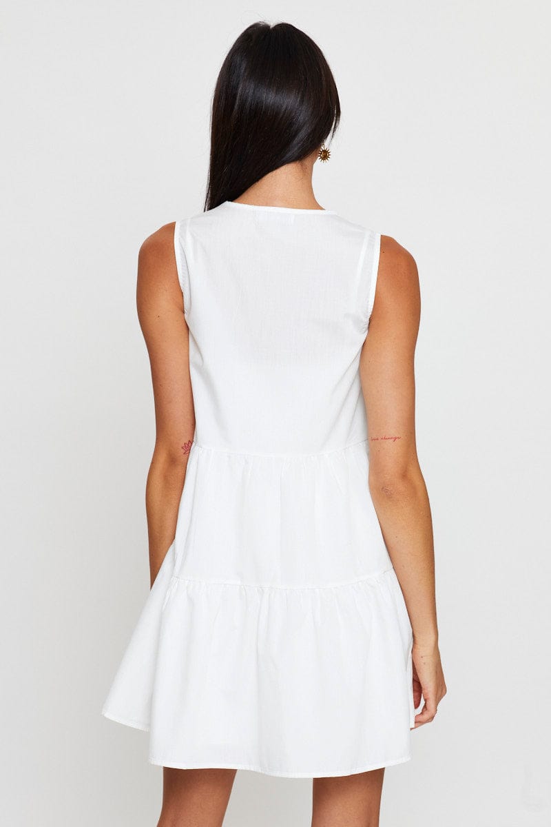 Women's White A Line Dress Mini V Neck | Ally Fashion Women's White A Line Dress Mini V Neck | Ally Fashion