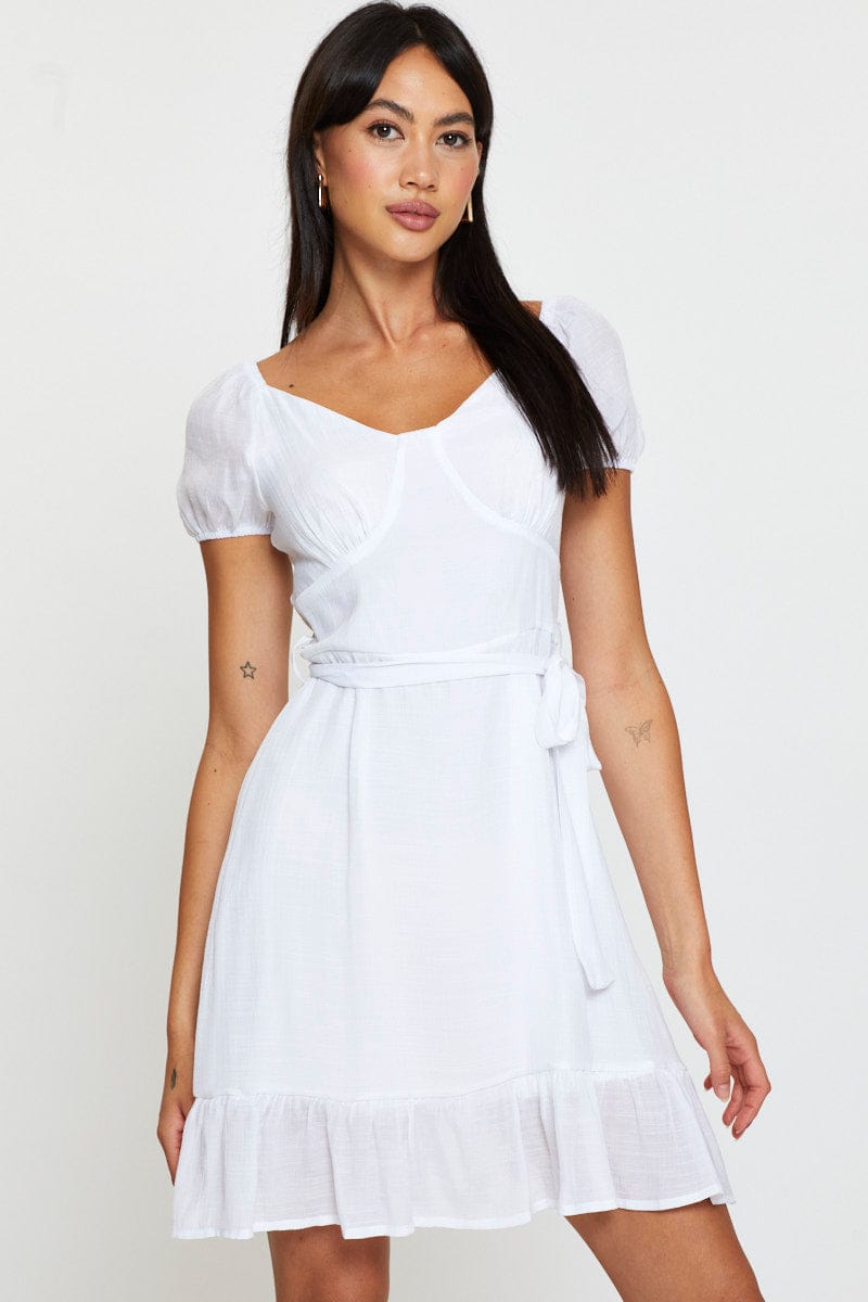 SKATER DRESS White Mini Dress Short Sleeve for Women by Ally