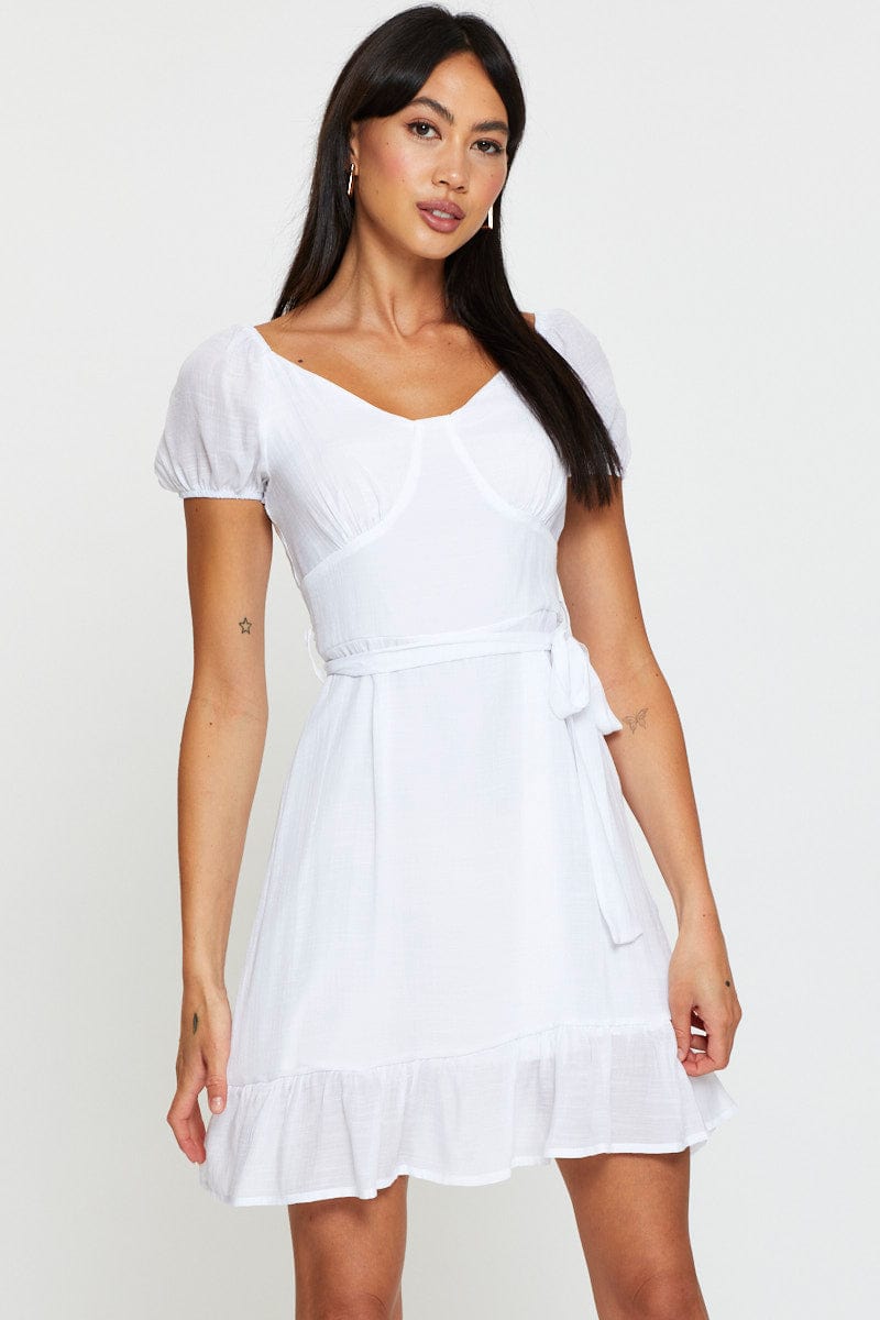 SKATER DRESS White Mini Dress Short Sleeve for Women by Ally