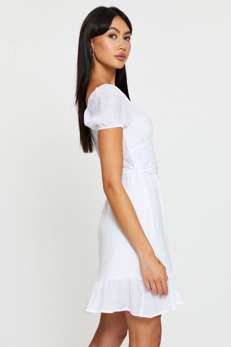 SKATER DRESS White Mini Dress Short Sleeve for Women by Ally