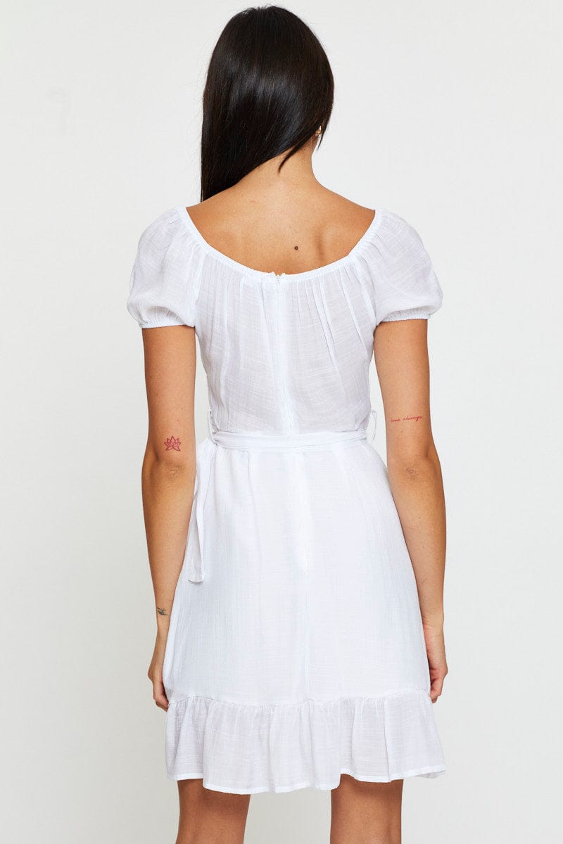 SKATER DRESS White Mini Dress Short Sleeve for Women by Ally