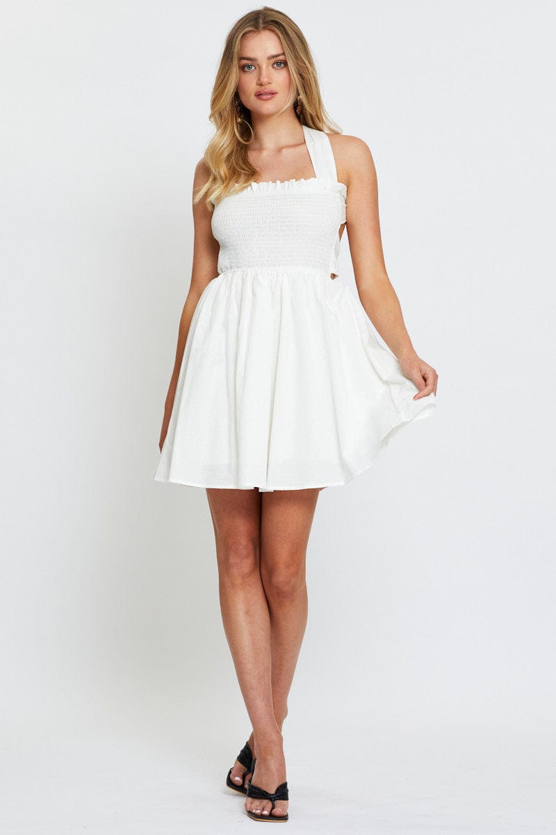 SKATER DRESS White Mini Dress Sleeveless for Women by Ally