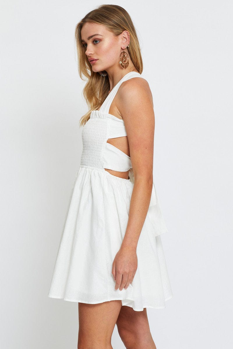 SKATER DRESS White Mini Dress Sleeveless for Women by Ally