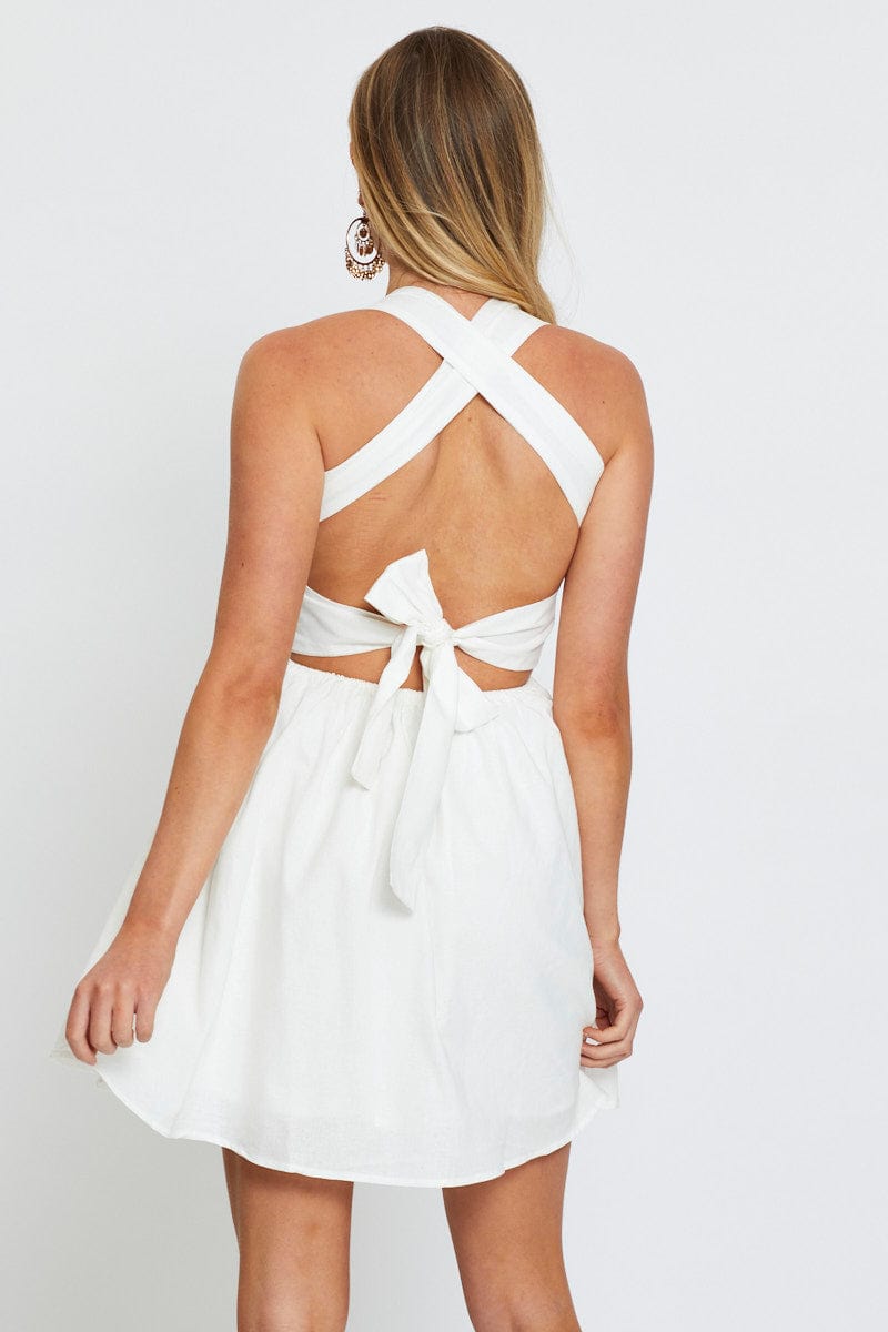 SKATER DRESS White Mini Dress Sleeveless for Women by Ally