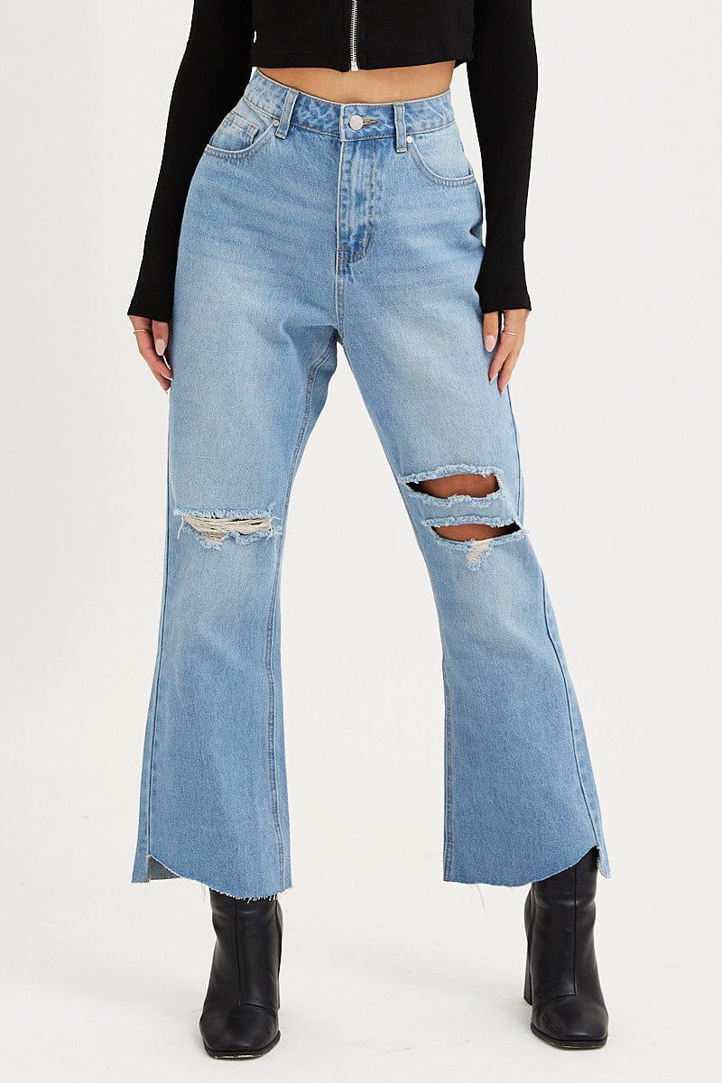 Women’s Blue Flare Denim Jeans Mid Rise | Ally Fashion