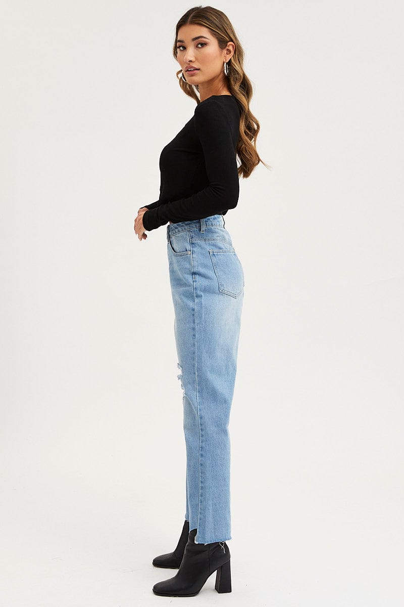 SKINNY JEAN Blue Flare Denim Jeans Mid Rise for Women by Ally
