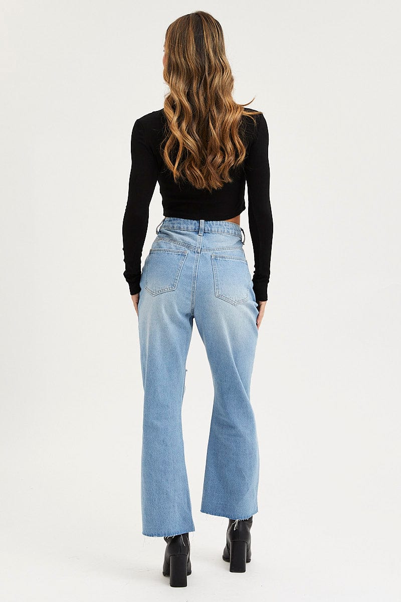 SKINNY JEAN Blue Flare Denim Jeans Mid Rise for Women by Ally