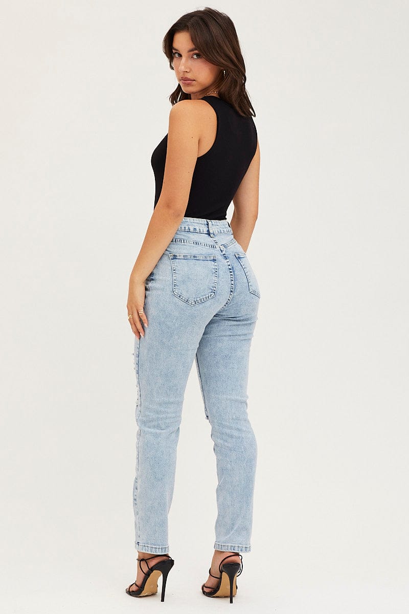 SKINNY JEAN Blue Skinny Denim Jeans High Rise for Women by Ally
