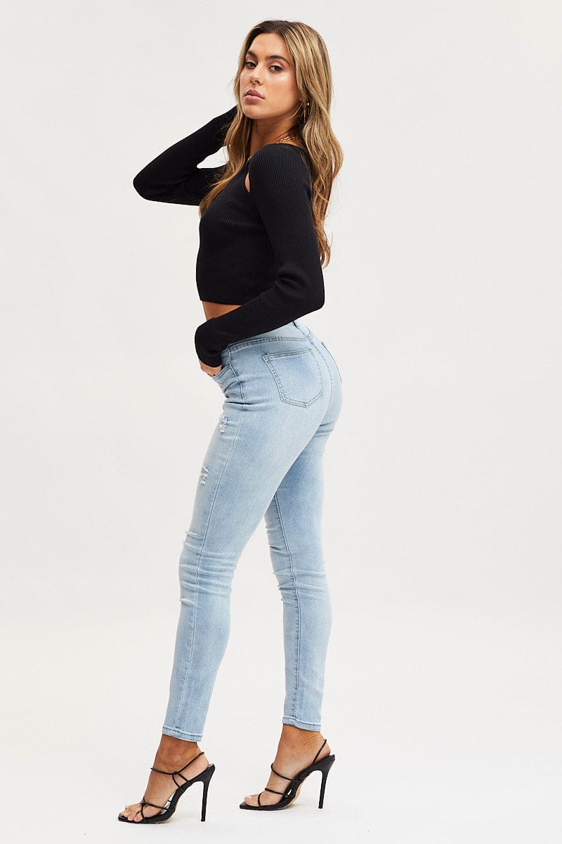 SKINNY JEAN Blue Skinny Denim Jeans Mid Rise for Women by Ally
