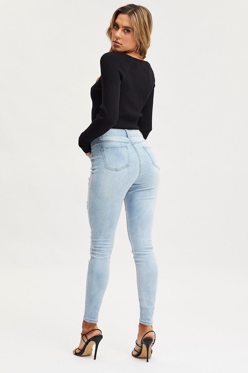 SKINNY JEAN Blue Skinny Denim Jeans Mid Rise for Women by Ally