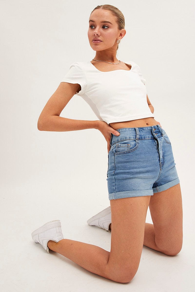 SKINNY SHORT Blue Denim Shorts Skinny High Rise for Women by Ally