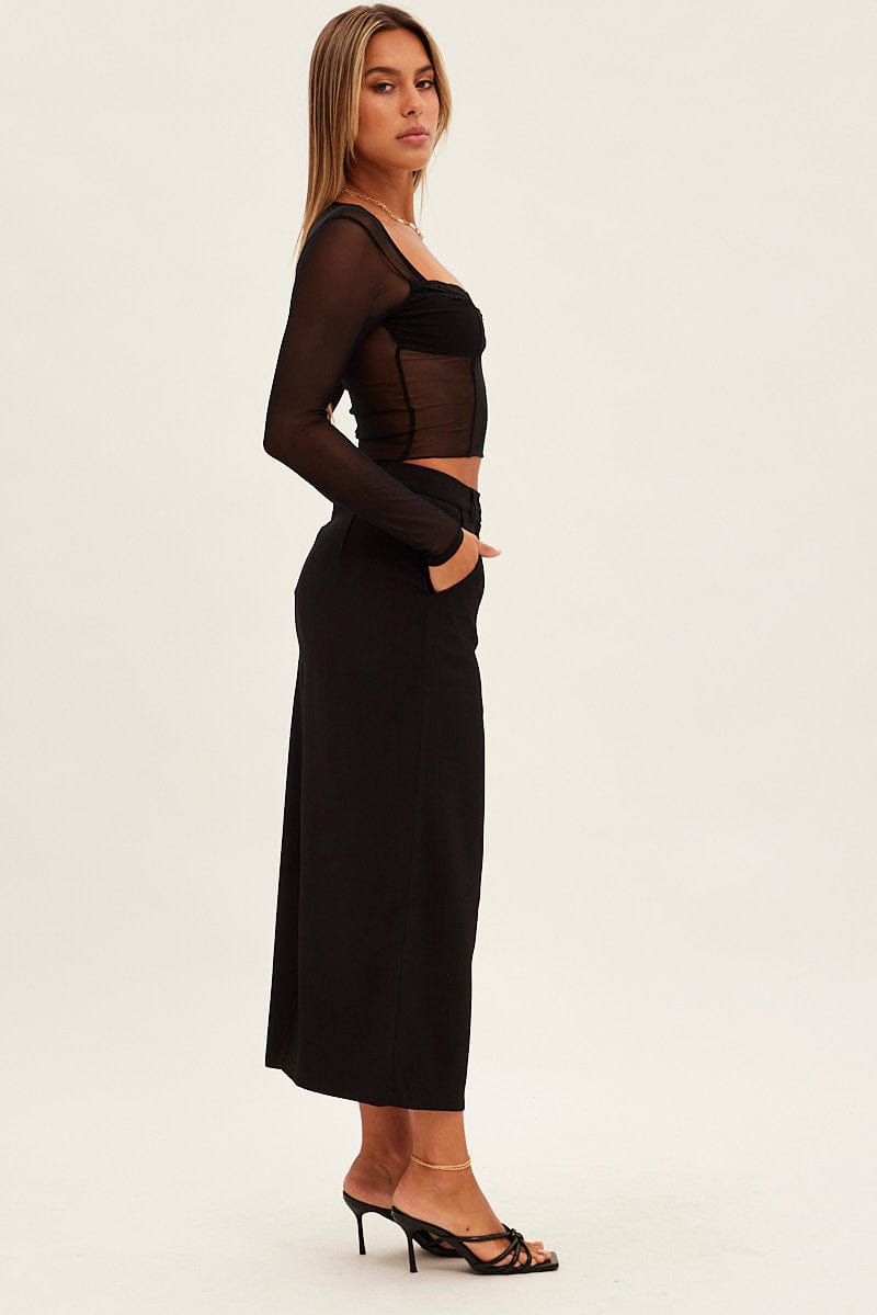 Black Maxi Skirt High Rise Pencil Back Slit for Ally Fashion