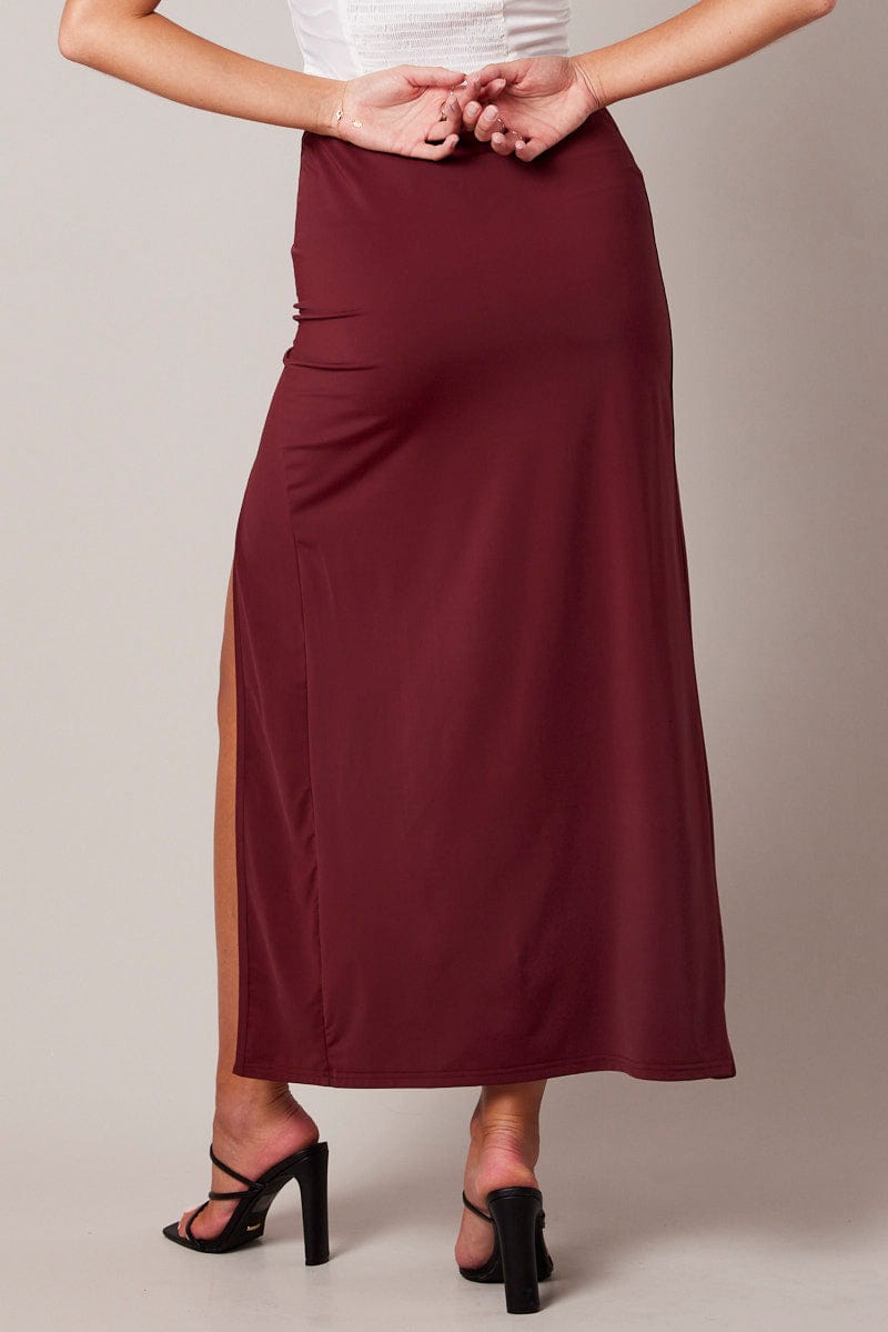 Purple Maxi Skirt Mid Rise Split Nylon for Ally Fashion