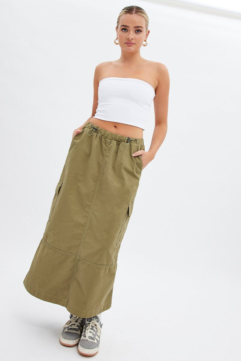 Green Maxi Skirt Low Rise Cargo Parachute for Ally Fashion