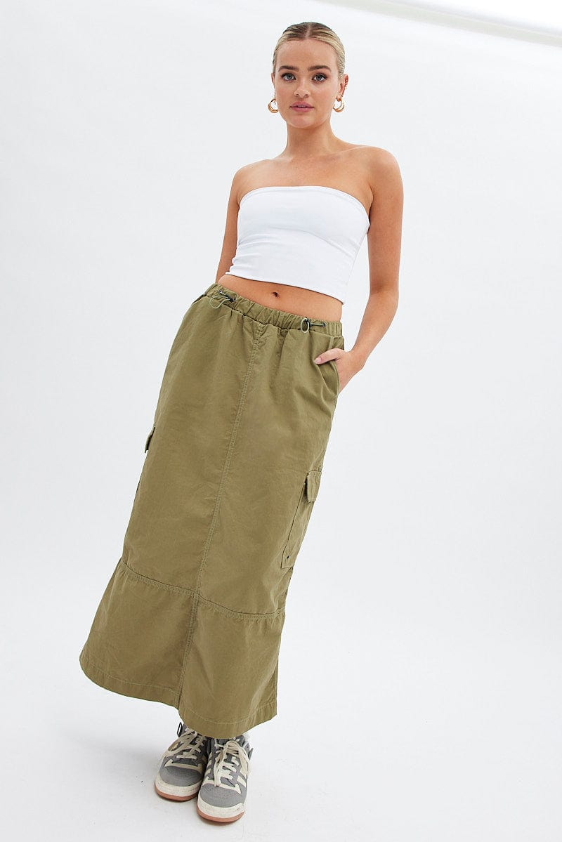Green Maxi Skirt Low Rise Cargo Parachute Ally Fashion