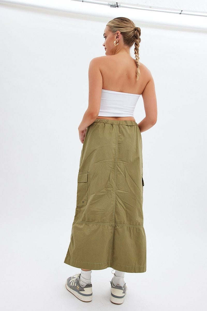 Green Maxi Skirt Low Rise Cargo Parachute for Ally Fashion