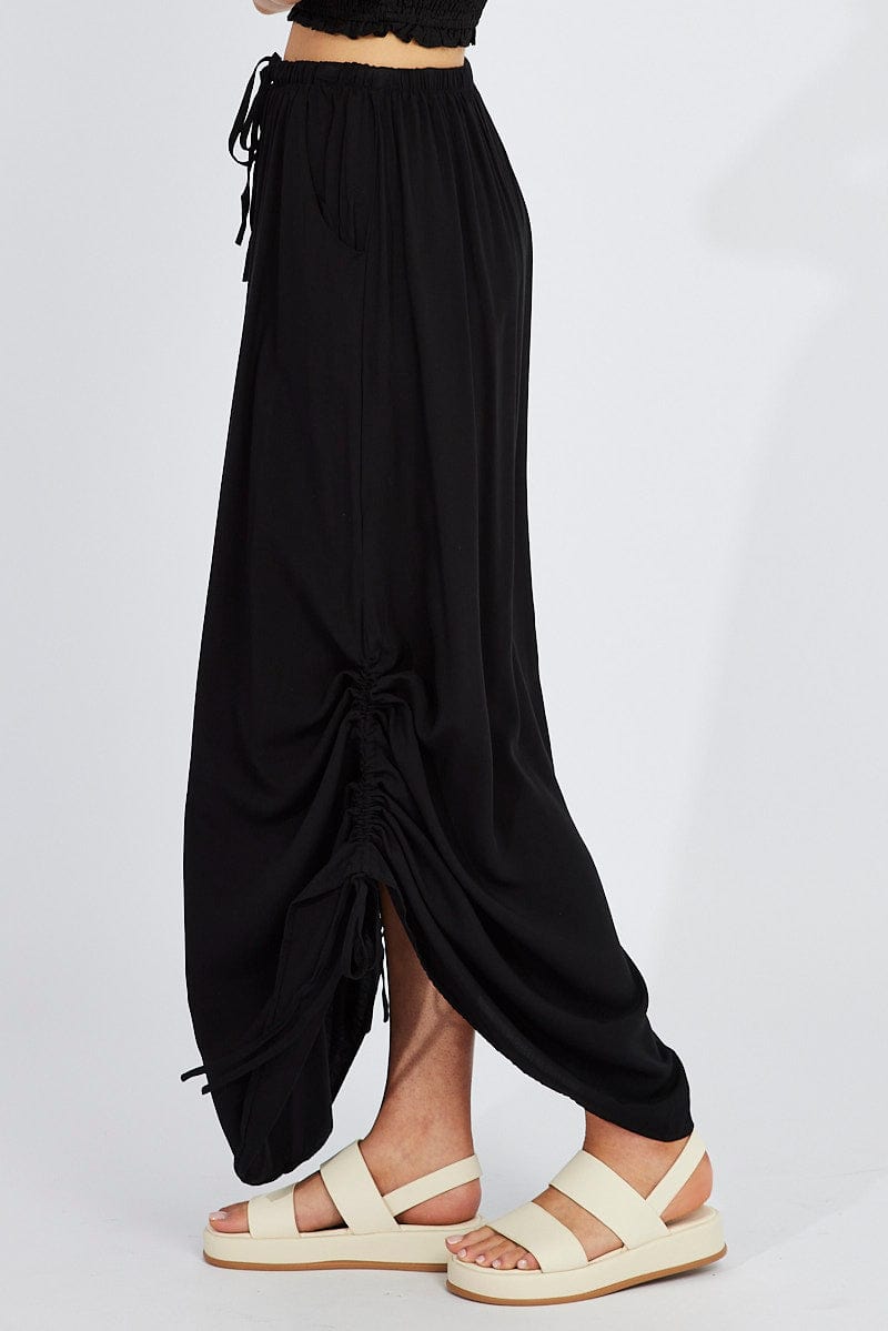 Black Maxi Skirt Side Ruched for Ally Fashion