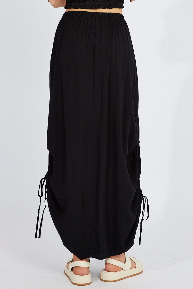 Black Maxi Skirt Side Ruched for Ally Fashion