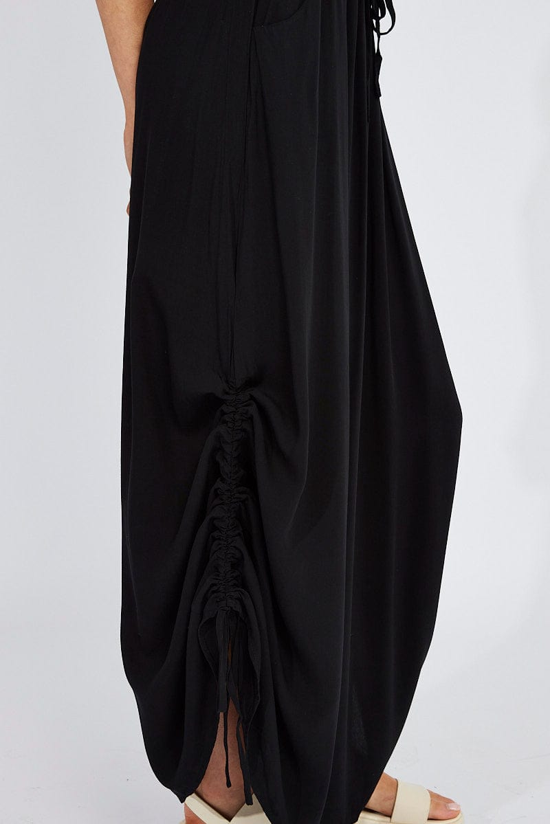 Black Maxi Skirt Side Ruched for Ally Fashion