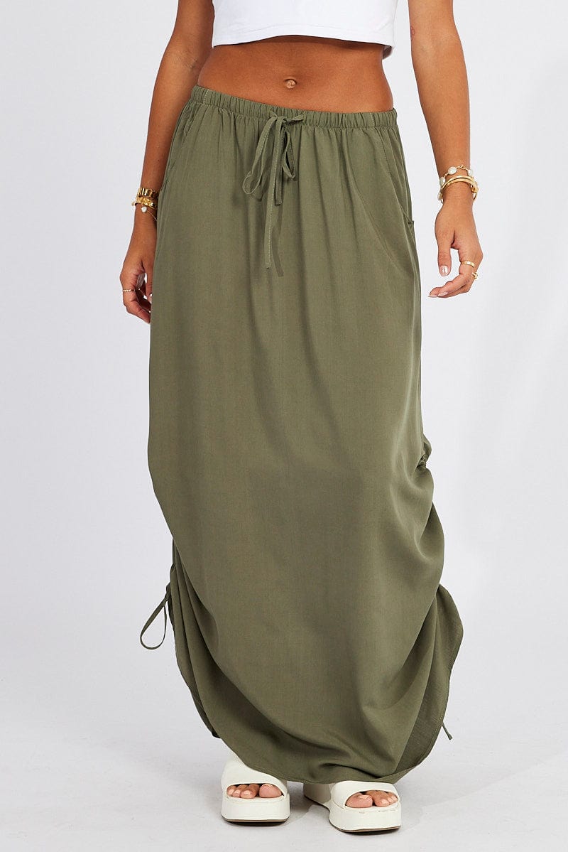 Green Maxi Skirt Side Ruched for Ally Fashion