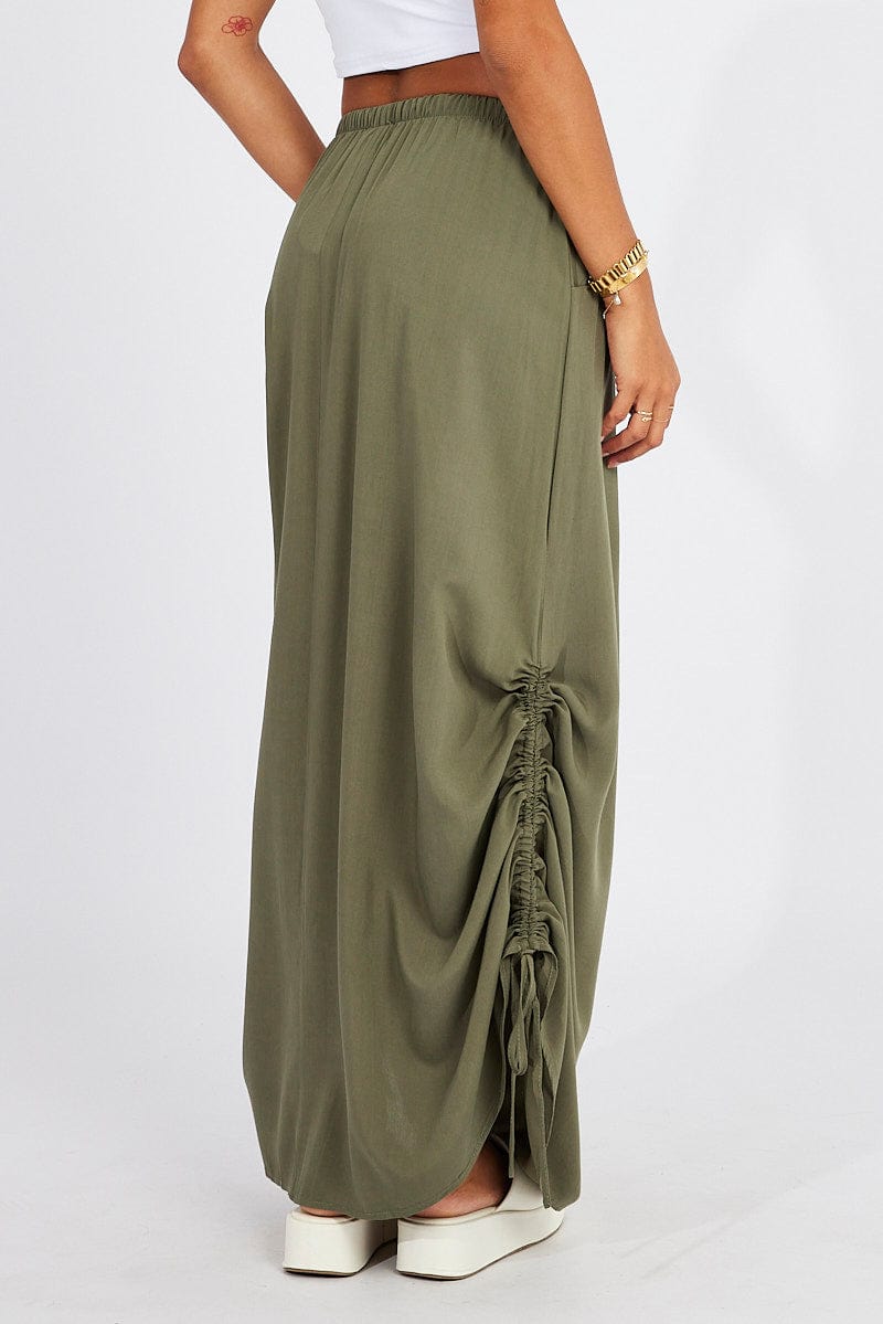 Green Maxi Skirt Side Ruched for Ally Fashion