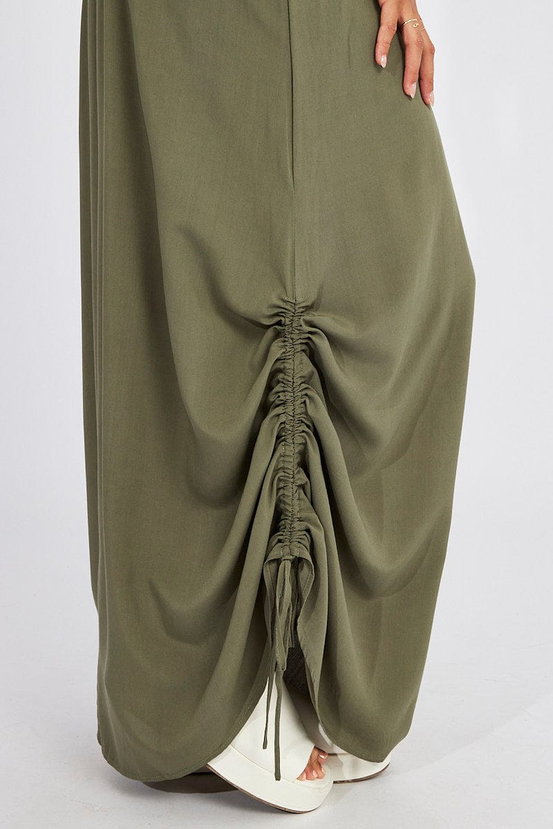 Green Maxi Skirt Side Ruched for Ally Fashion