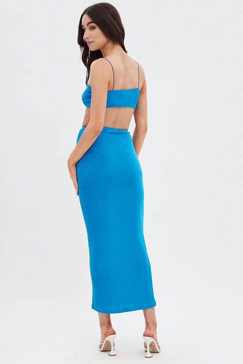 Blue Ruched Midi Skirt for Ally Fashion