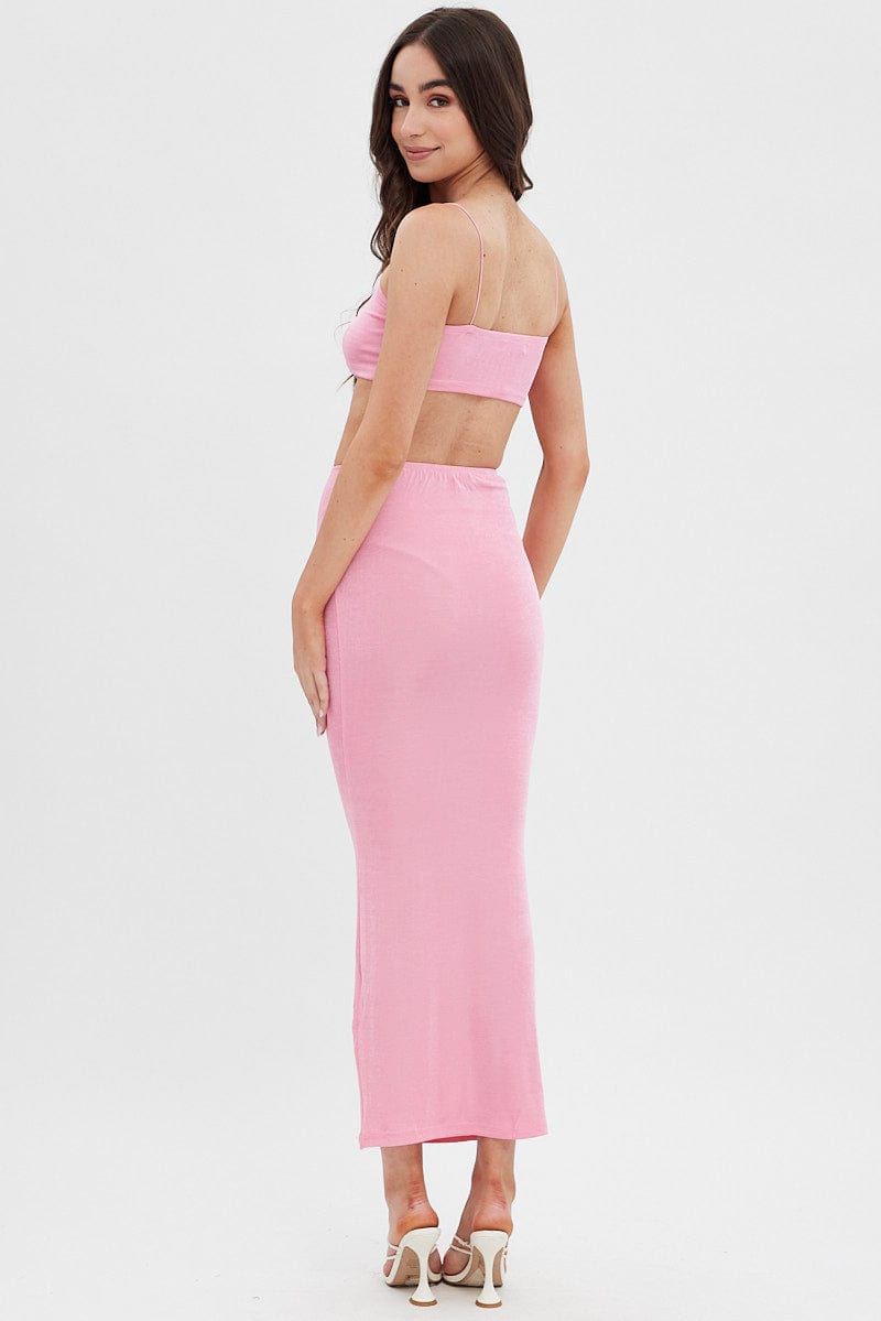 Pink Ruched Midi Skirt for Ally Fashion