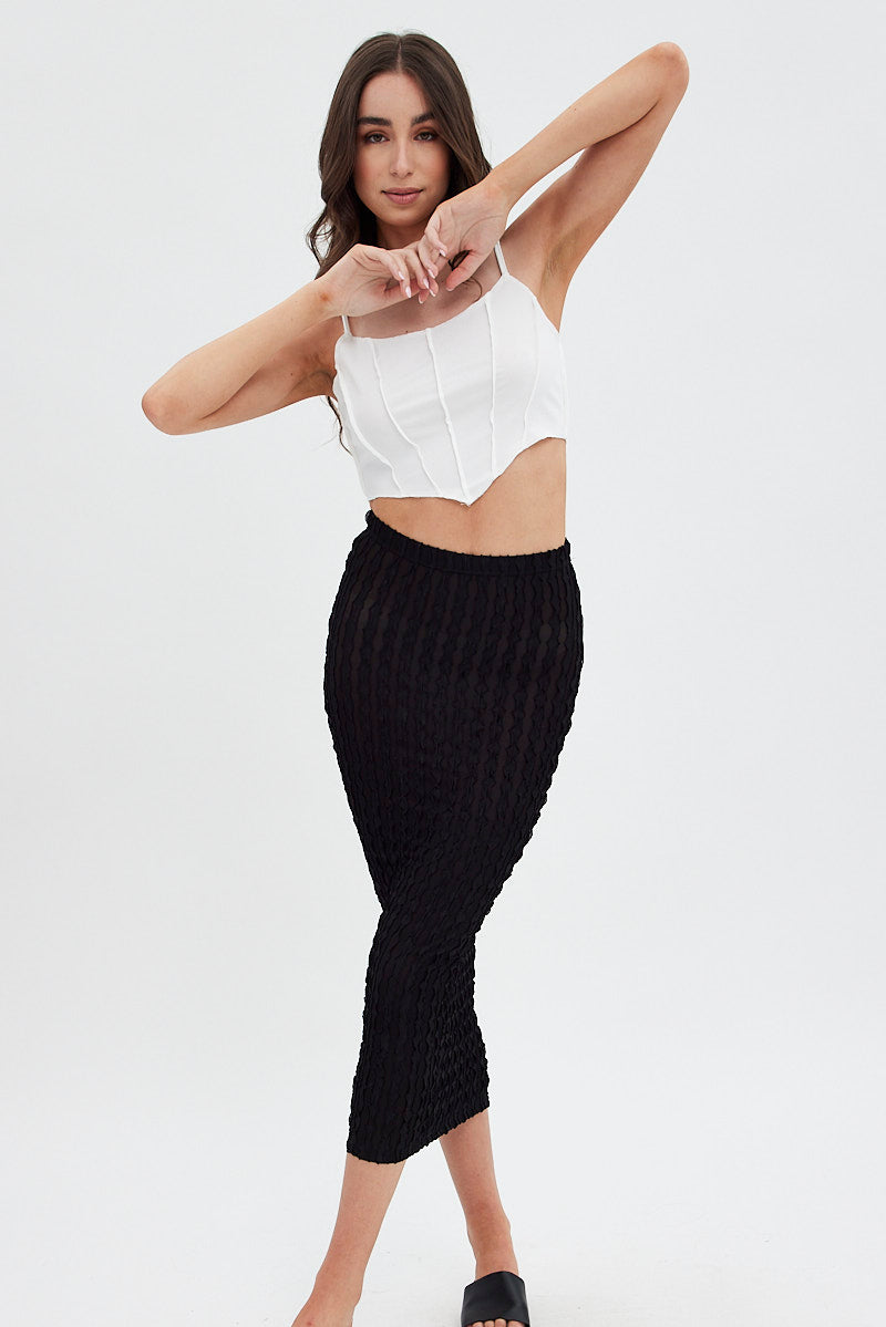 Black Textured Midi Skirt for Ally Fashion
