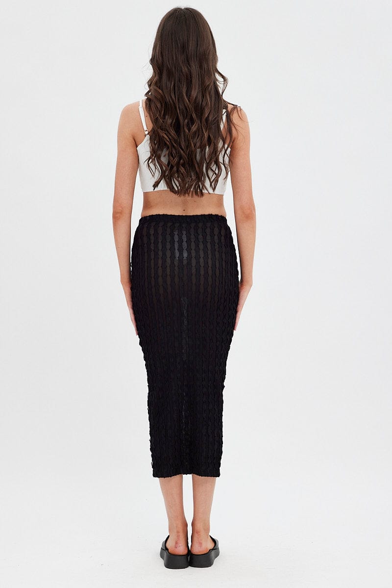 Black Textured Midi Skirt for Ally Fashion