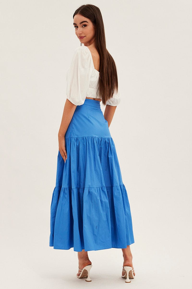 Ramsey Denim Maxi Skirt With Split - Dark Blue - MESHKI U.S