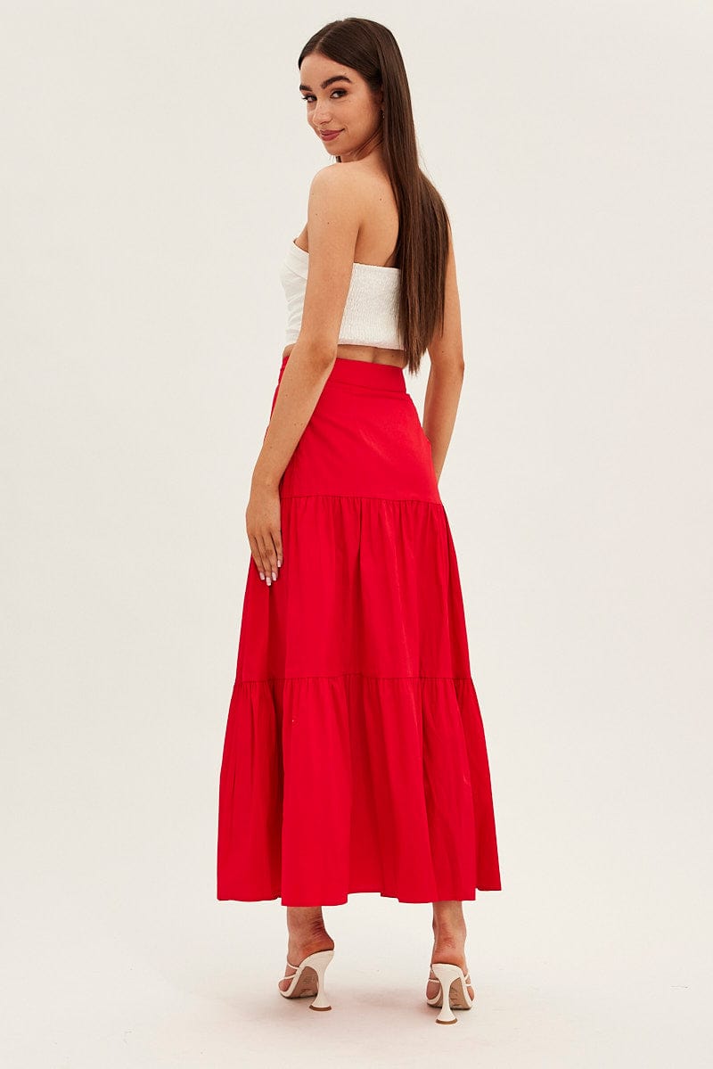 Red summer maxi skirts Clearance
