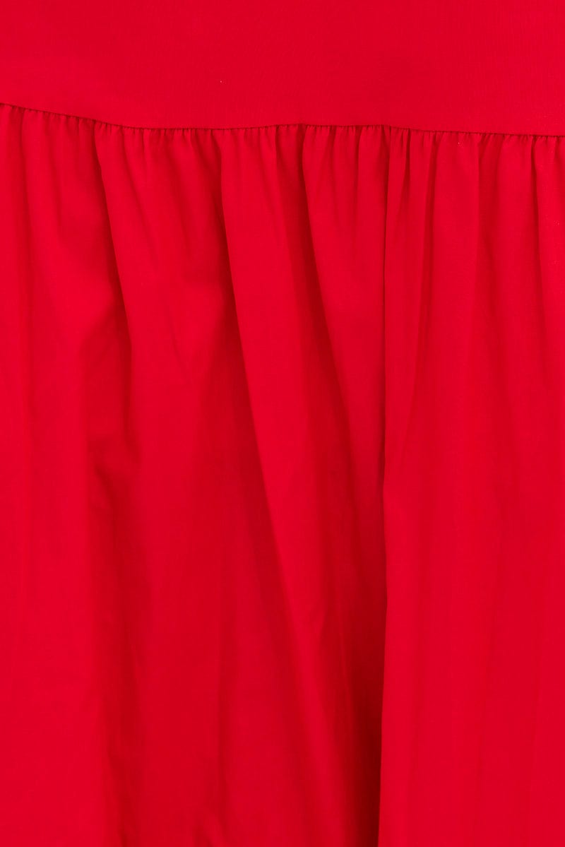 Red Maxi Skirt High Rise Tiered for Ally Fashion