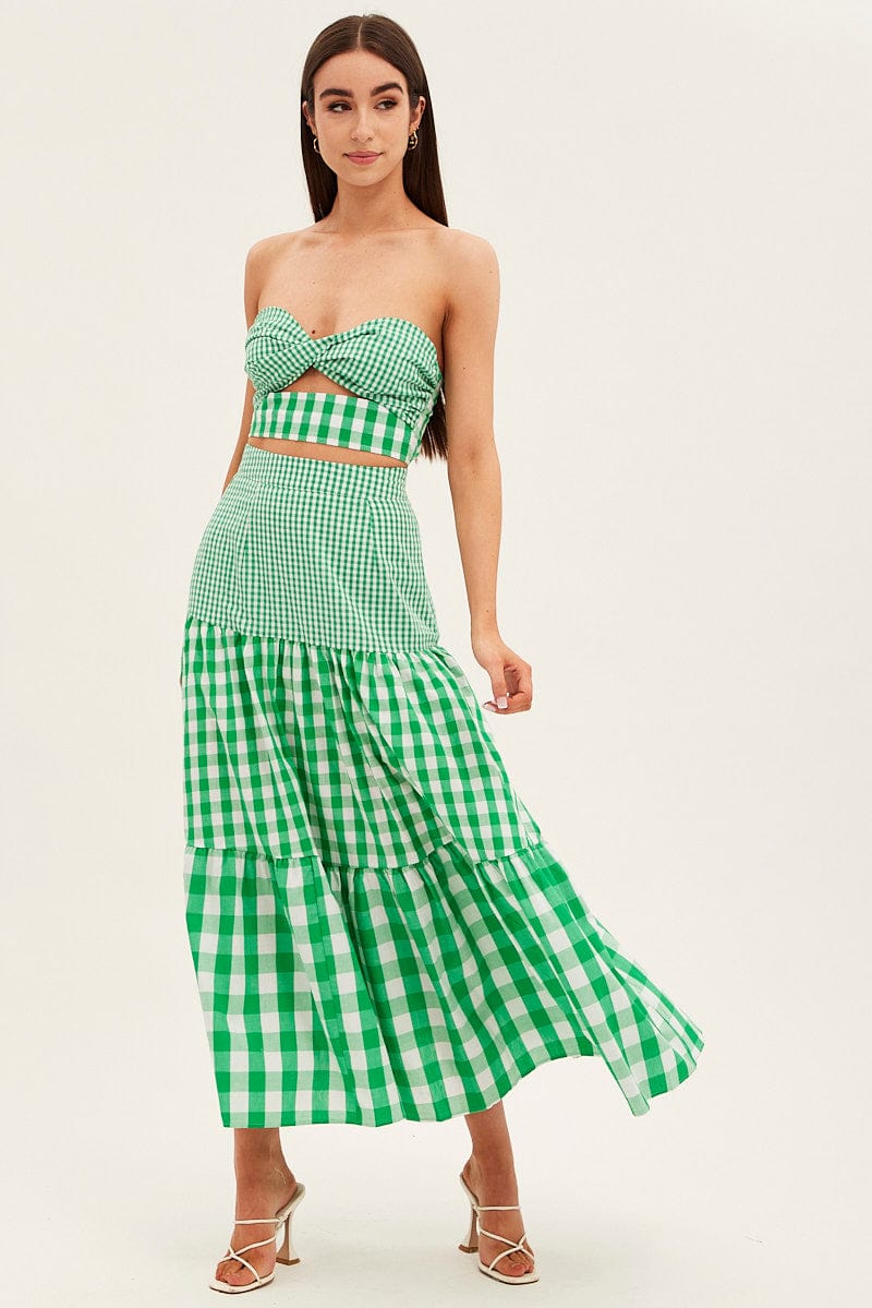 Check Maxi Skirt High Rise Tiered for Ally Fashion