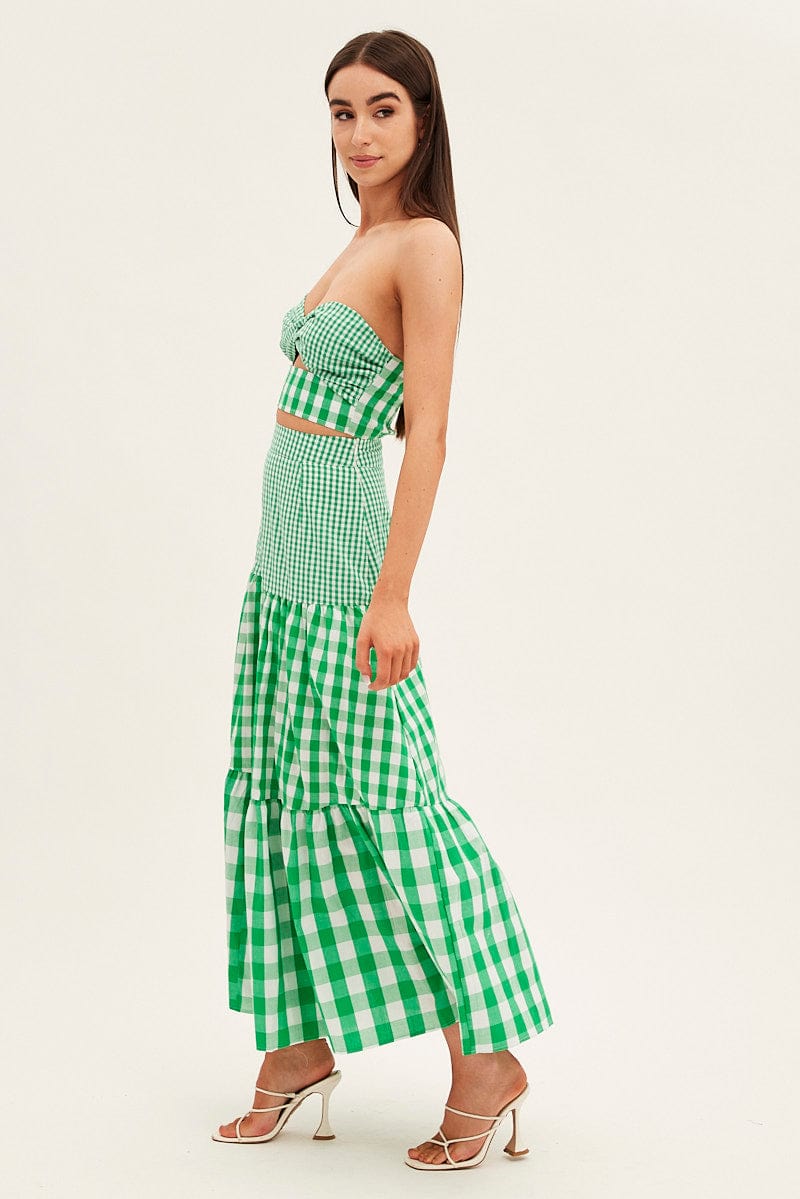 Check Maxi Skirt High Rise Tiered for Ally Fashion