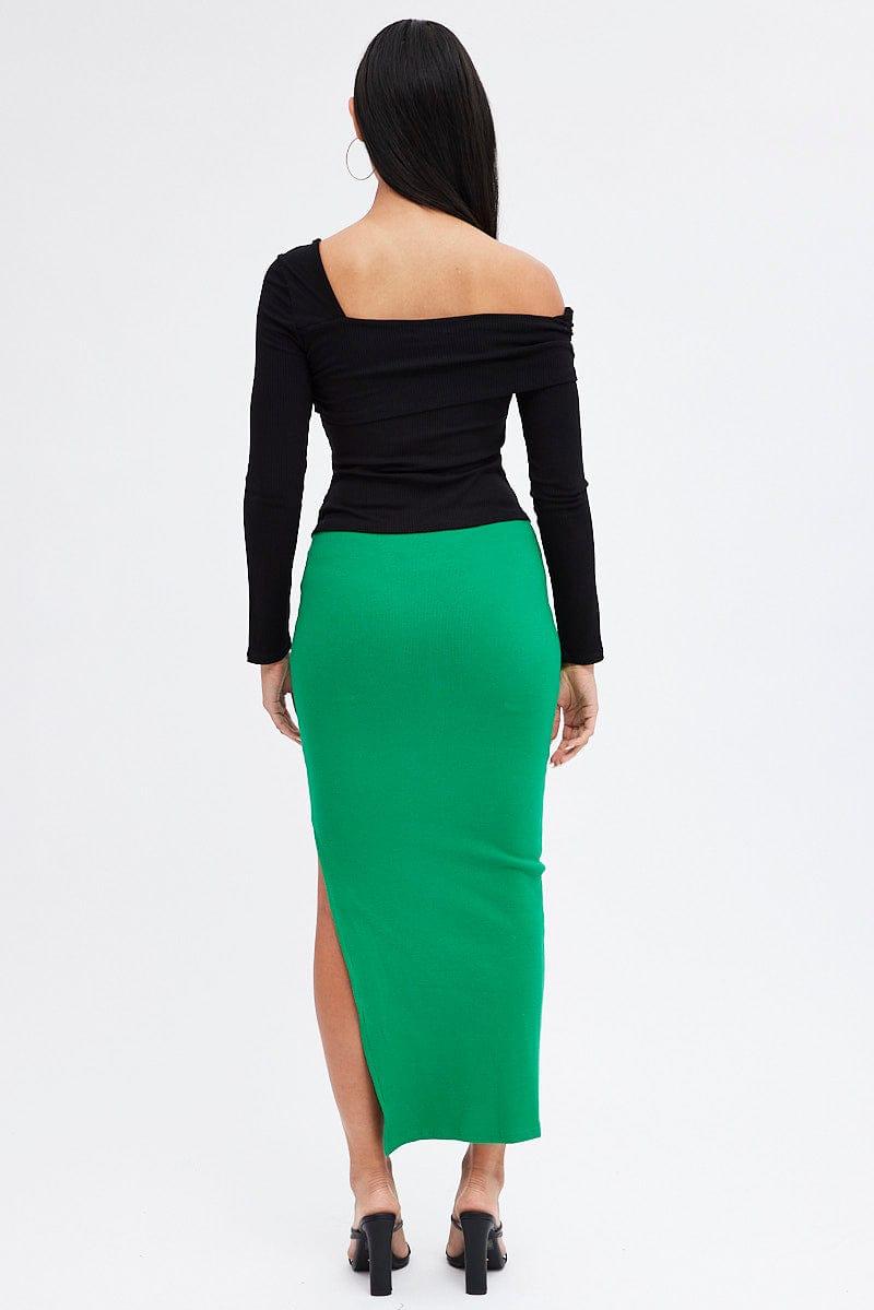 Green Maxi Skirt V Detail for Ally Fashion