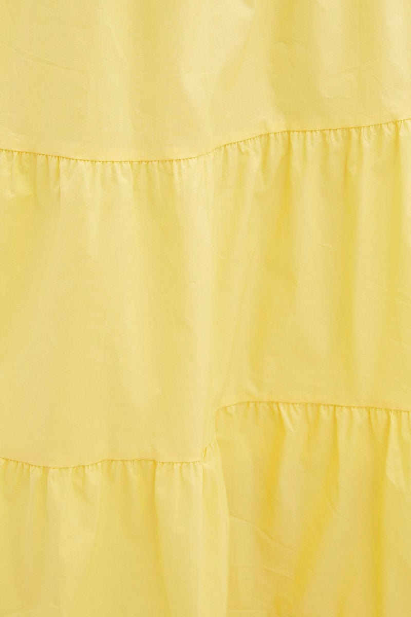 Yellow Maxi Skirt Elastic Waist Tiered for Ally Fashion