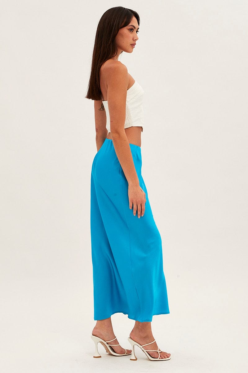 Blue Slip Skirt Maxi High Rise Satin for Ally Fashion