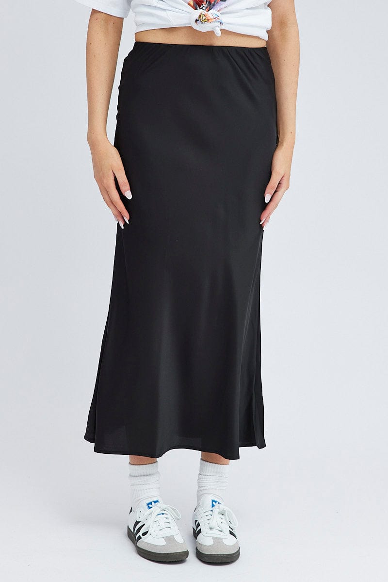 Black Slip Skirt Maxi Satin for Ally Fashion