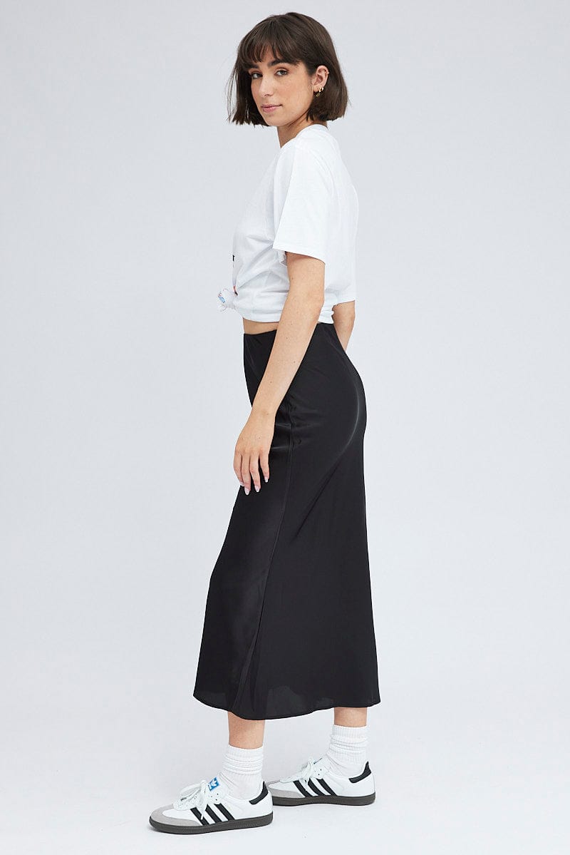Black Slip Skirt Maxi Satin for Ally Fashion
