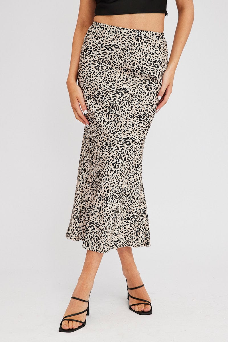 Beige Animal Print Slip Skirt Maxi for Ally Fashion