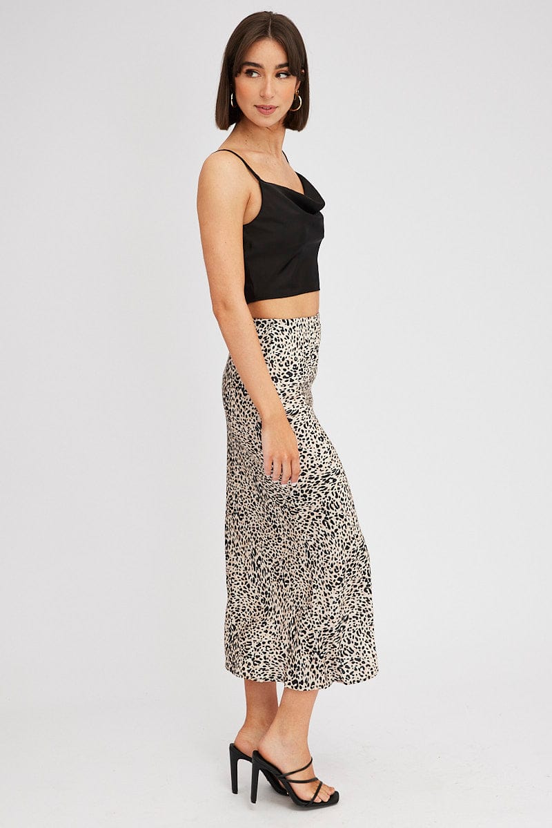 Beige Animal Print Slip Skirt Maxi for Ally Fashion
