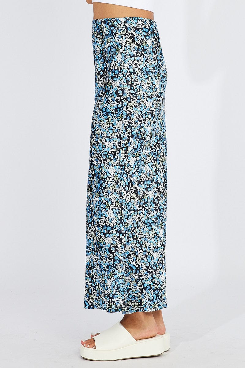 Blue Ditsy Slip Skirt Maxi for Ally Fashion