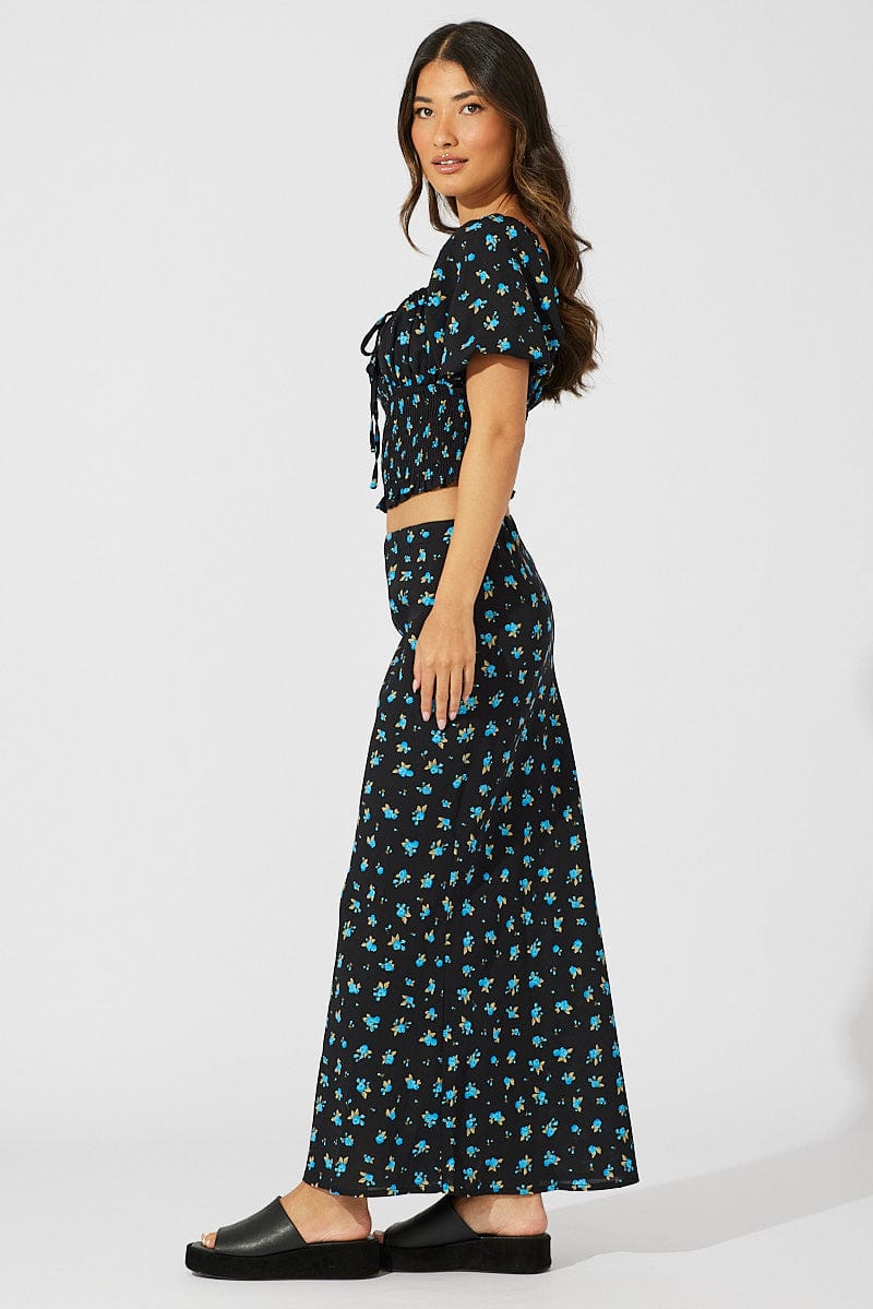 Blue Floral Slip Skirt Maxi for Ally Fashion