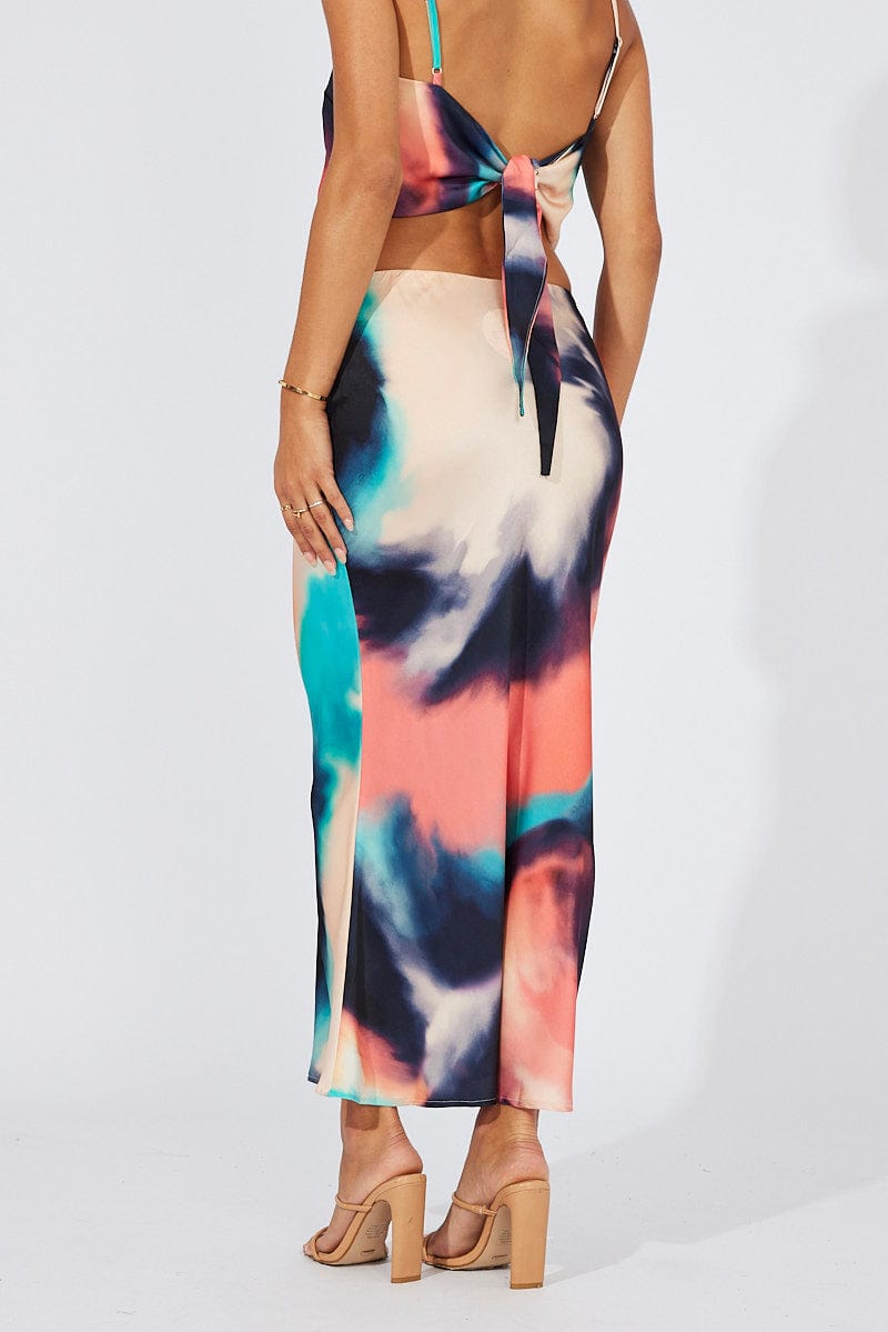 Multi Abstract Slip Skirt Maxi for Ally Fashion