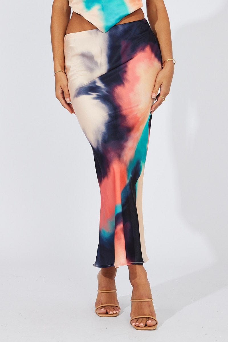 Multi Abstract Slip Skirt Maxi for Ally Fashion