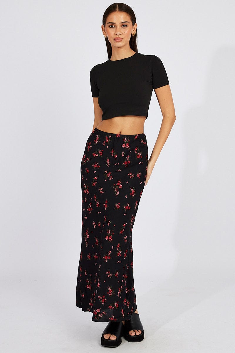 Black Floral Slip Skirt Maxi for Ally Fashion