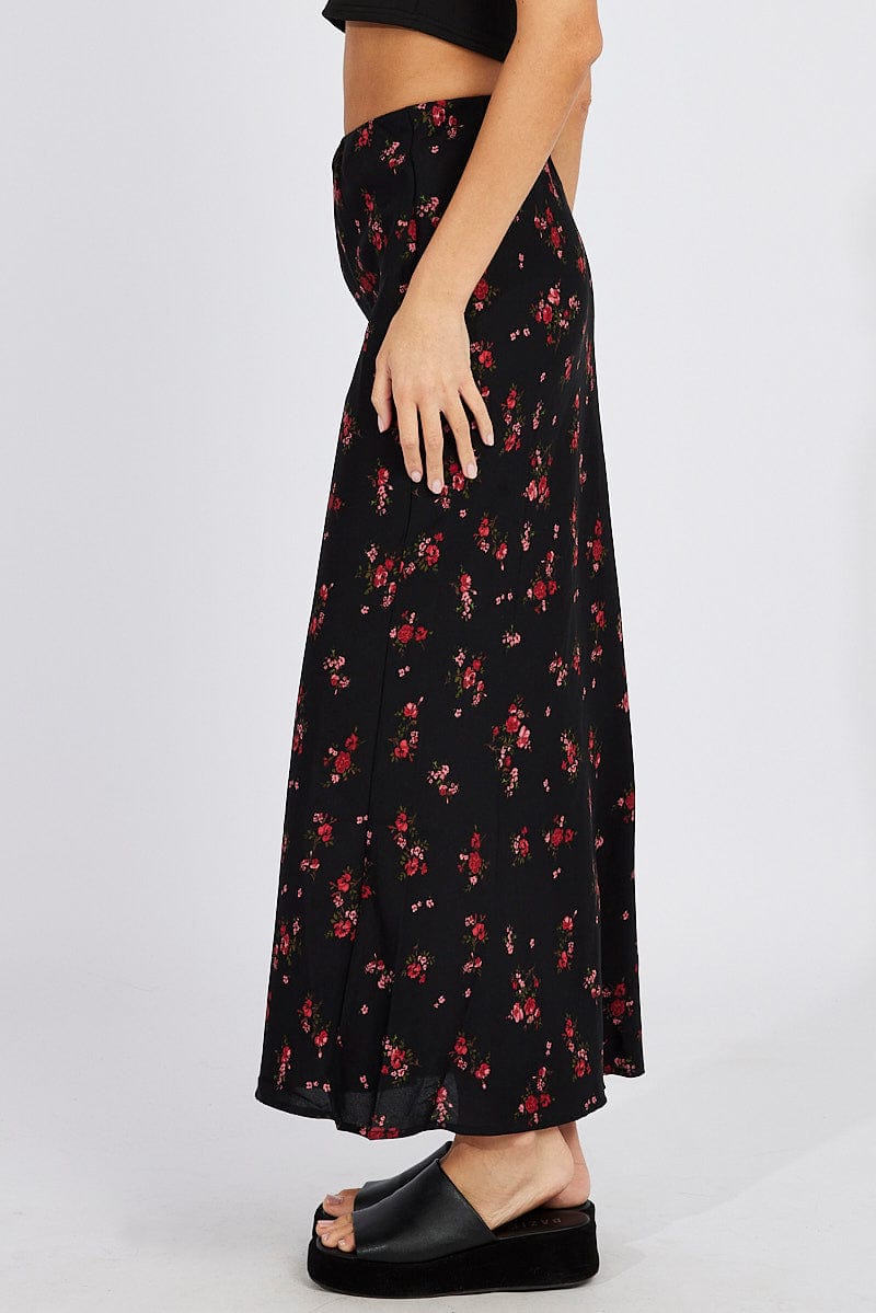 Black Floral Slip Skirt Maxi for Ally Fashion