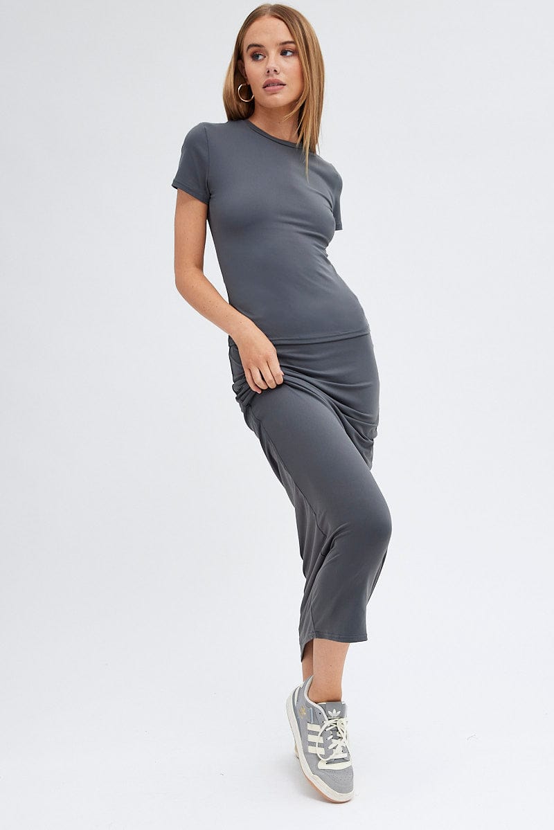 Grey Supersoft Slim Fit Maxi Skirt for Ally Fashion