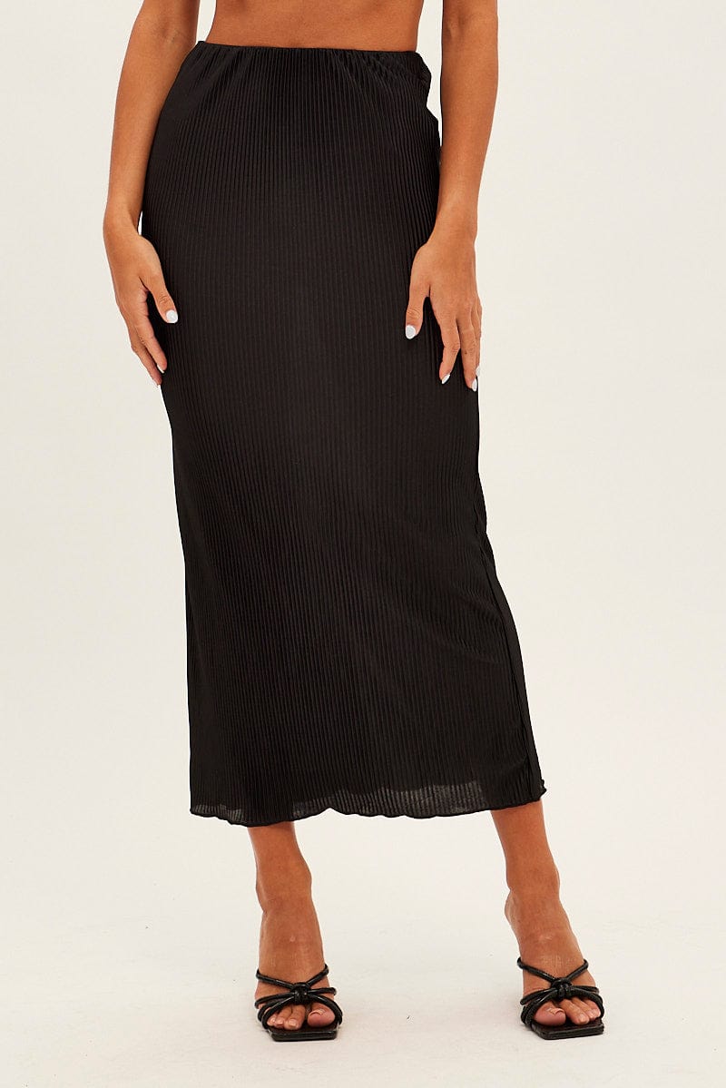 Black Plisse Skirt Maxi High Rise for Ally Fashion